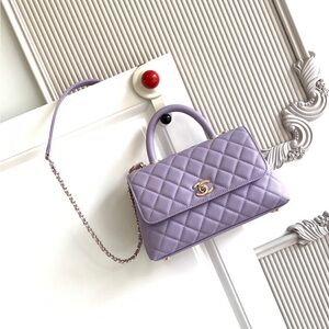 Chanel Purple Quilted Caviar Coco Handle Flap Bag Gold Hardware
